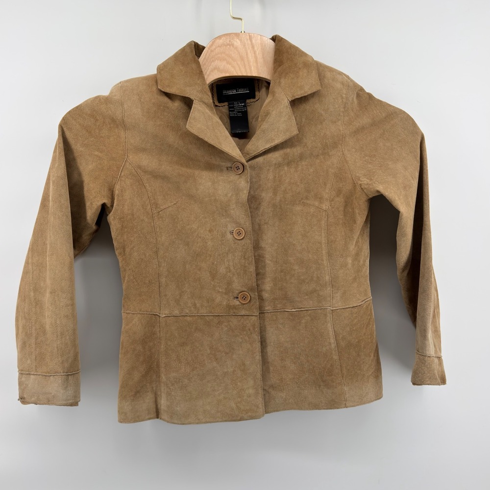 Brandon Thomas Suede Jacket Womens Large Tan Leather Button Up Blazer